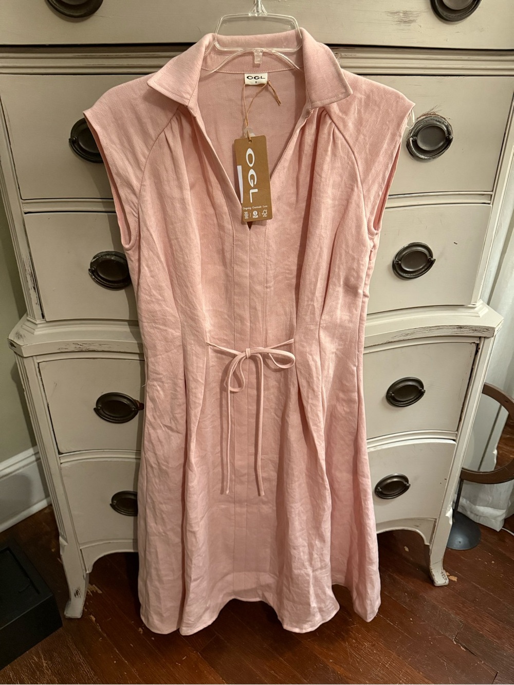 OGL Linen Blend Collared V-Neck Midi Dress S NWT - Picture 4 of 9